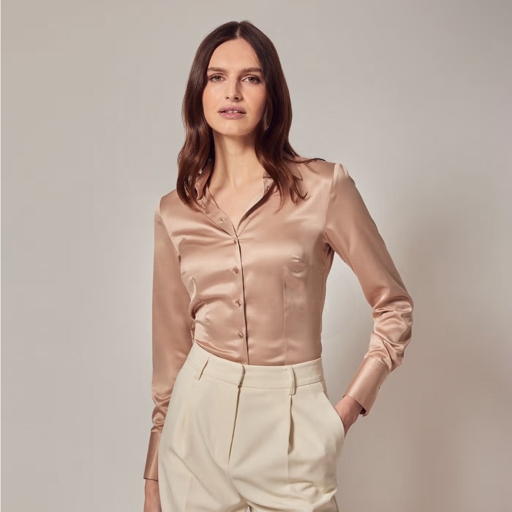 Hawes & Curtis Fitted Taupe Satin Shirt